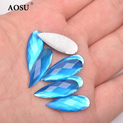 China AOSU 8*22mm Non Hotfix Flatback Drop Rhinestones Lime Yellow Resin Rhinestones Stones Flatback Rhinestones For Fabric for sale