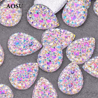 China Flatback AOSU Crystal AB Resin Stones 13*18mm Customize Color Size Stones Flatback Drop Rhinestones For Carnival Dress for sale