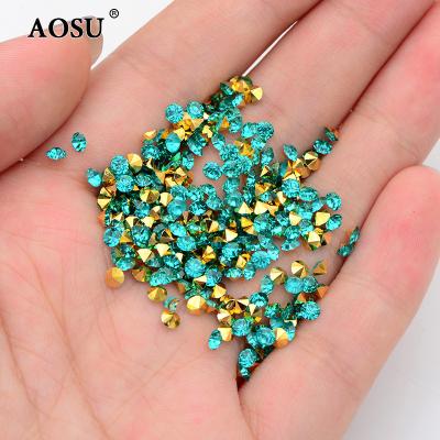 China Fashion SS8 SS10 SS16 SS38 Pointback AOSU Crystal Stones Resin Gold Aquamarine Strass Pointback ab Round Rhinestones For Clothes for sale