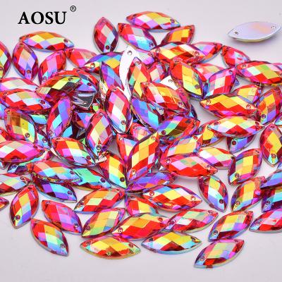 China Wholesale 7*15mm Red Horse Eye Crystal Stones Acrylic Rhinestone Rhinestones Flatback Sewing ab ab Rhinestones Flatback AOSU for Dress for sale