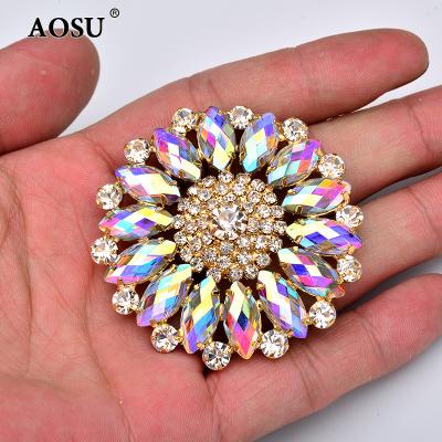 China Wholesale 50mm Tall AB Crystal Appliques Gold Claw Glass Rhinestone Flatback AOSU With Placing Flatback Flower Sewing Rhinestones for sale