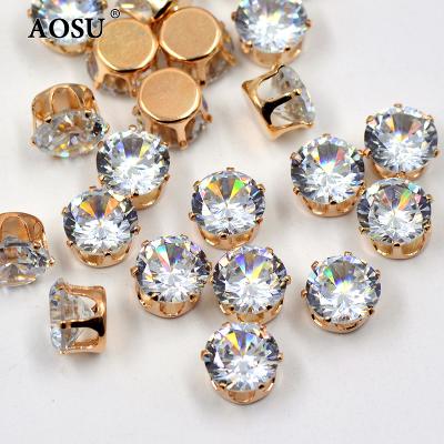 China Wholesale Clear Flatback AOSU Color Round Crystals Sewing Flatback Stones Gold Claw Zircon Rhinestones For Jewely for sale