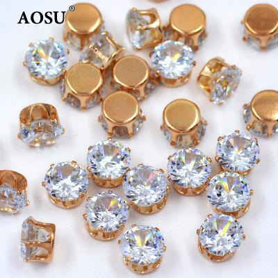 China Claw Crystals Zircon Rhinestones Applique Sewing Gold Clear Stones AOSU SS38 8mm 500Pcs Gold Claw Flatback For Dress for sale