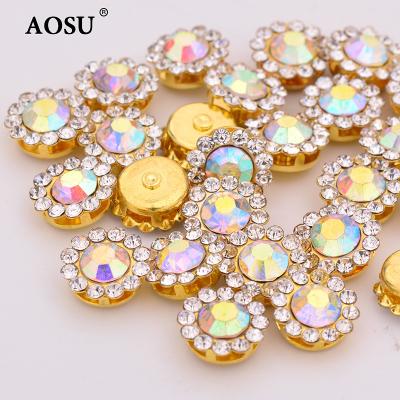 China AOSU Flatback Flower Rhinestone Gold Flatback Crystals AB Color Glass Diamonds 8mm 10mm 12mm 14mm With Setting For Sewing for sale