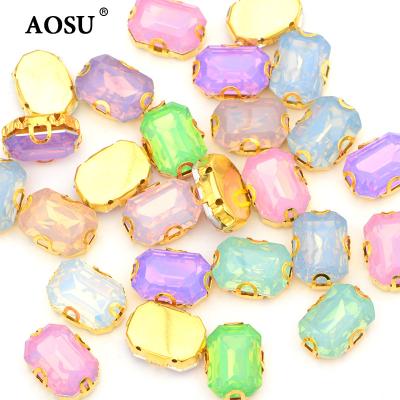 China Flatback AOSU Latest Design 10*14mm Sew On Rhinestones Wholesale Rectangular Opal Color Crystal Glue On Crystals For Necklace for sale