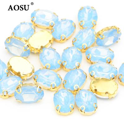 China Flatback AOSU 10*14mm Claw Stones Non Wholesale Hotfix Diamond Flat Back Sewing Rhinestones Oval Gems On Clothing for sale