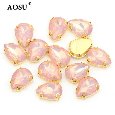 China Flatback AOSU 18*25mm Drop Rhinestone Bead Sew On Flat Back Stones Resin Rhinestones Loose For Jewelry Bracelet for sale