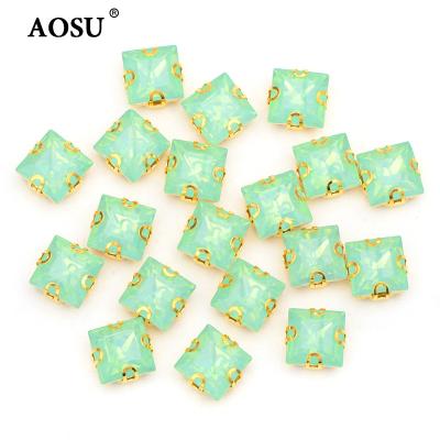 China AOSU Flatback 10mm Square Rhinestones Opal Resin Gems Rhinestone Hotfix Claw Sew Not On Clothes For Garment Accessories for sale