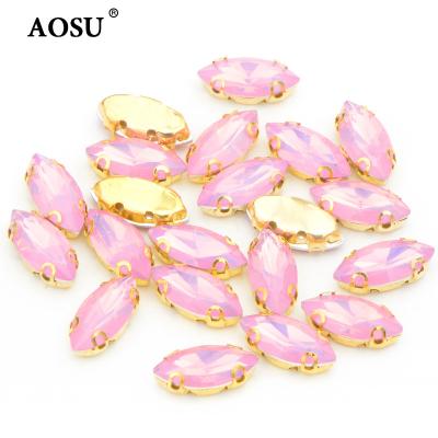 China Flatback AOSU 7*15 Horse Eye Sew On Rhinestone Claw Setting Crystals Wholesale Flat Back Gems Claw Rhinestones For Dress for sale