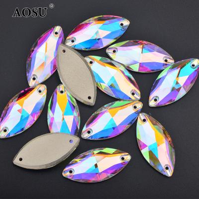 China Good Quality Flatback AOSU Horse Eye Crystal ab Strass Gems 6*12mm 7*15mm Sew On Glass K9 Rhinestone For Wedding Dress for sale