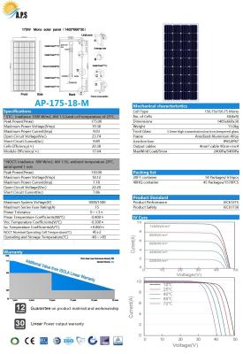 China Mono pilhas 18V 175W 180W dos painéis solares do picovolt do painel solar mini mono 36, 185W, módulo 190W fotovoltaico à venda