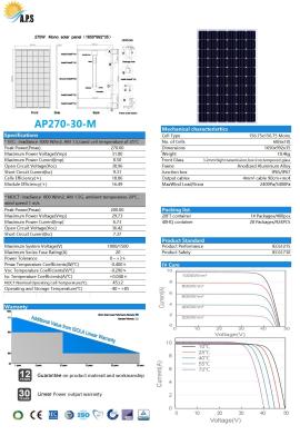 China pilhas 30V 60. 270W, 275W, 280W, jogo solar fotovoltaico solar do painel de energias solares do módulo do módulo 285W Monocrystalline à venda