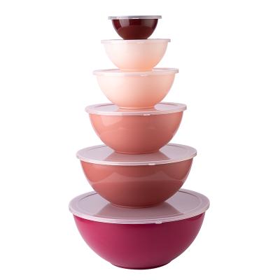 China Sustainable set of plastic mixing bowls with lids 12 piece nesting bowls set includes 6 prep bowls and 6 lids for sale