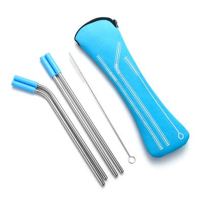 China Sustainable Wholesale Reusable Metal Drinking 304 Stainless Steel Straw With Carry Pouch And Rubber Head for sale