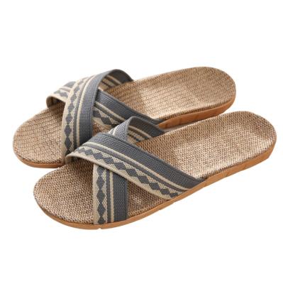 China Lightweight Home Use Fashion Canvas Indoor Non Slip Women Straw Slippers For Summer for sale