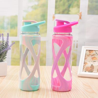 China Sustainable Custom Color 750 Ml Transparent Clear Plastic AS Water Bottles With Silicon Sleeve for sale