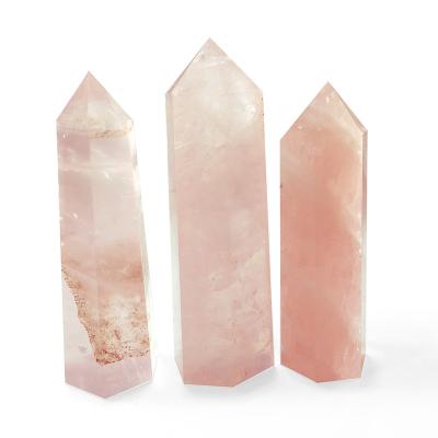 China Wholesale Point High Quality Natural Healing Crystal China Rose Quartz Crystal Magic Wands For Gift for sale