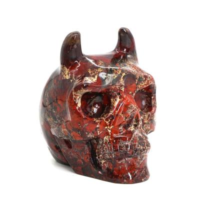 China China High Quality Rainbow Jasper Crystal Skulls With Ox Horn Natural Rainbow Jasper Devil Skulls For Home Decor for sale