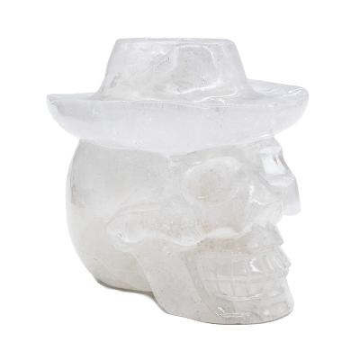 China China New Quartz Crystal Cowboy Crystal Carving Skulls Natural Clear Hat Skulls Carved Crystal Crafts For Decoration for sale