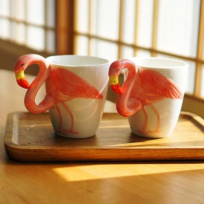 China Custom Viable Animal 3d Mug Stone Marble Flamingo Ceramic Natural Coffee Mug or Cups with Logo Wholesale for sale