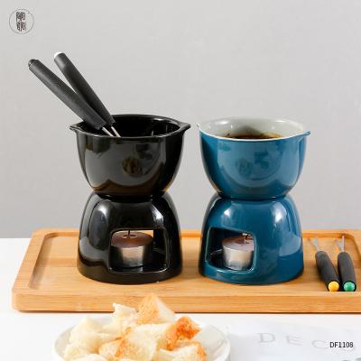 China Customized Sustainable High Quality Ceramic Chocolate Crucible Fondue Pot Cheese Fondue Sets for sale