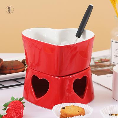 China Viable Custom Melting Creative Heart Shaped Chocolate Fondue Mini Fondue Set Candle Heating Chocolate Pot for sale