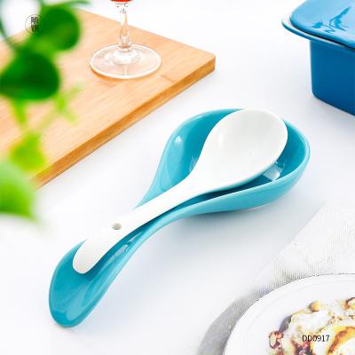 China Viable Wholesale Ceramic Custom Kitchen Spoon Rest Utensil Rest Blue Spoon Holder for sale