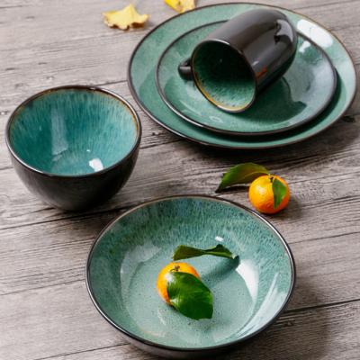 China Sustainable Kitchen Dishes Set Japanese Crokery Dinner Wares Sets Reactive Luster Stoneware Dinnerware Set for sale