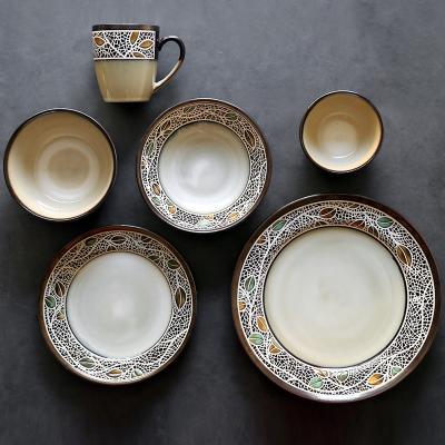 China Wholesale Custom High Quality Viable Beige Ceramic Dinnerware Set Viable for sale