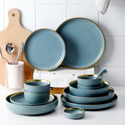 China Sustainable Blue Dinner Set 32 ​​Piece Plates Ceramic Dinnerware Sets Luxury Dinnerware Sets Dinnerware for sale