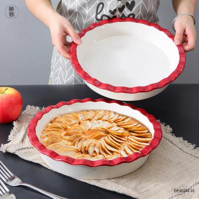 China Hot Selling Custom Viable 10 Inch Round Nonstick Ceramic Terrine Pie Dishes Pie Pans For Kitchen Baking for sale