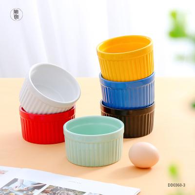 China Sustainable Multicolor Ceramic Pudding Bowl Customized Creme Brulee Ramekins Souffle Ramekin for sale