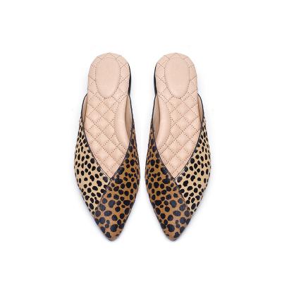 China Fashion LD311 Pointed Toe Slippers Comfortable Soft Insole Leopard Fur Women Slippers For Ladies for sale