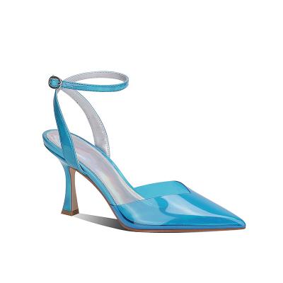 China Fashion Trend Ladies Sandals Clear PVC Sandals Heeled High Heel Shoes Pointed Toe Ankle Strap Summers Women Shoes for sale