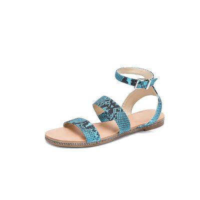 China Lit 2021 Fashion Sandals Snake PU Leather Ankle Strap Summer Flat Sandals for sale