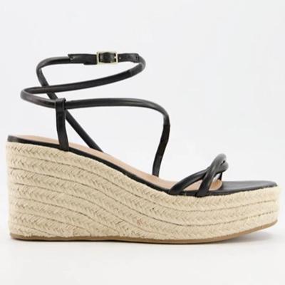 China Open Toe Shoes Lit Sandals Jute Wedge Summer High Platform Women Sexy Thin Straps Sandals for sale