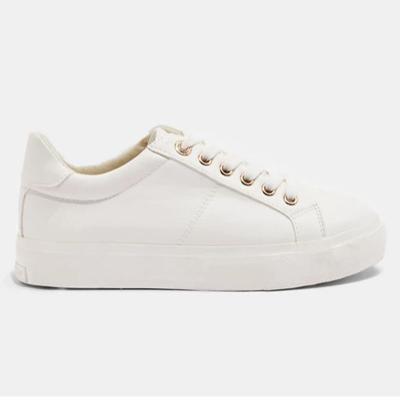 China Fashion Trend Artificial PU Leather Casual Shoes Lace -Up White Women Sneakers for sale