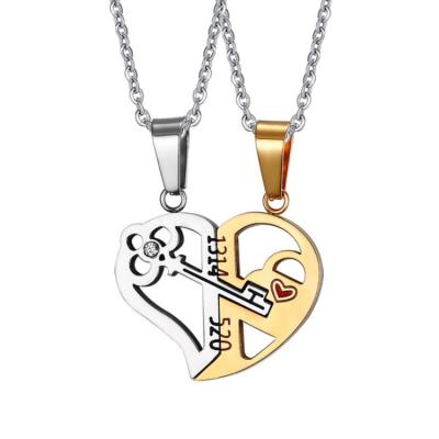 China TRENDY Fashion Classic Love Key Couple Necklace Men And Women Pair Fashion Stitching Stainless Steel Pendant Jewelry for sale