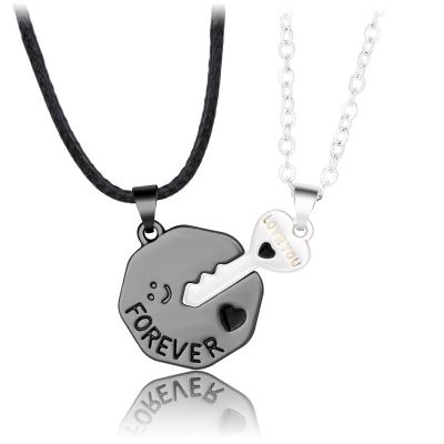 China New Trendy Love Letter Necklace Niche Valentine's Day Splicing Simple Gift Couples Necklace A Key Pairs for sale