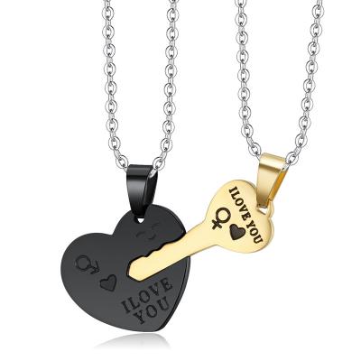 China TRENDY Heart Necklaces Fashion Jewelry Stainless Steel Couples Key Pendant Necklace for sale