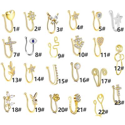 China Trendy Designer Nose Rings Gold Studs Loose Nose Ring Jewelry Diamond Piercing Faux Stair Nosing Ring Cuffs Face Cuff Hoops Circle Zircon for sale