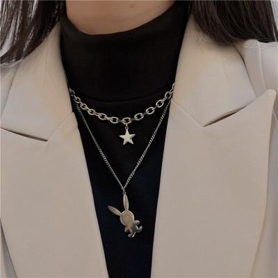 China TRENDY Easter Jewelry Stainless Steel Bunny Necklaces For Women Girls Star Multilayer Easter Necklaces for sale