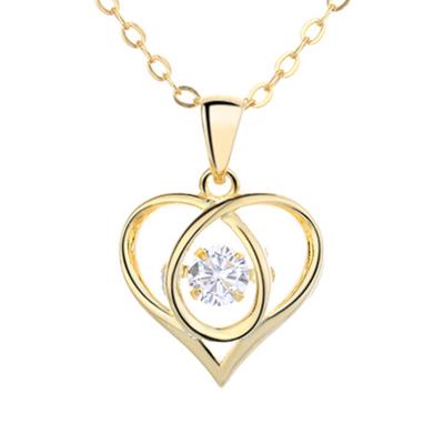 China TRENDY Valentine's Day Heart Shape Dancing Pendant 18K Gold Plated 925 Silver Necklace Jewelry Gifts for sale