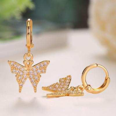 China Women's Everyday Jewelry 18K Gold Plated Earring For Gift CZ Earrings Butterfly Drop Circle Huggies Earrings for sale