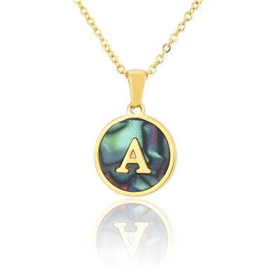 China FASHIONABLE Gold Abalone Necklace English Round Shell 26 Letter Stainless Steel Titanium Steel Pendant For Women for sale