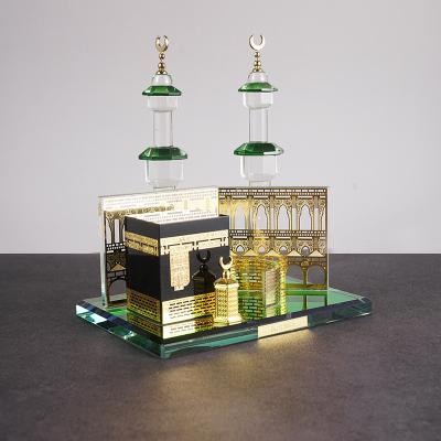 China New Luxury Muslim Islamic Crystal Gilded Kaaba Model Building Kits Mecca Mosque Clock Tower Building Minaret for sale