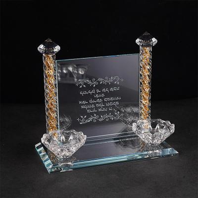 China New Design Romantic Candlelight Crystal Candle Holder with Diamond Shaped Base and Holy Bible for Church and Home Decoration for sale