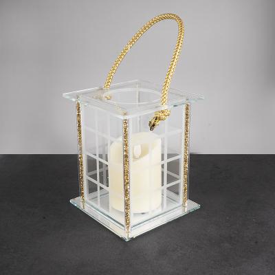 China Romantic Newcomer Lantern Glass Holder Indoor And Outdoor Glass Hanging Decorative Storm Candle Lantern for sale