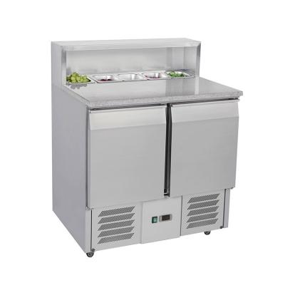 China Commercial 220V-240V Salad Bar Fridge R134a Salad Counter Chiller 2 Steel Doors for sale