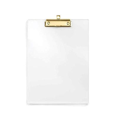 China Clip Board Plastic Clear Acrylic Clipboard With Shiny Gold Finish Clips Custom LOGO for sale